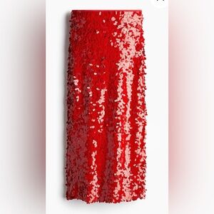 H&M Vibrant Red Sequin Midi Skirt